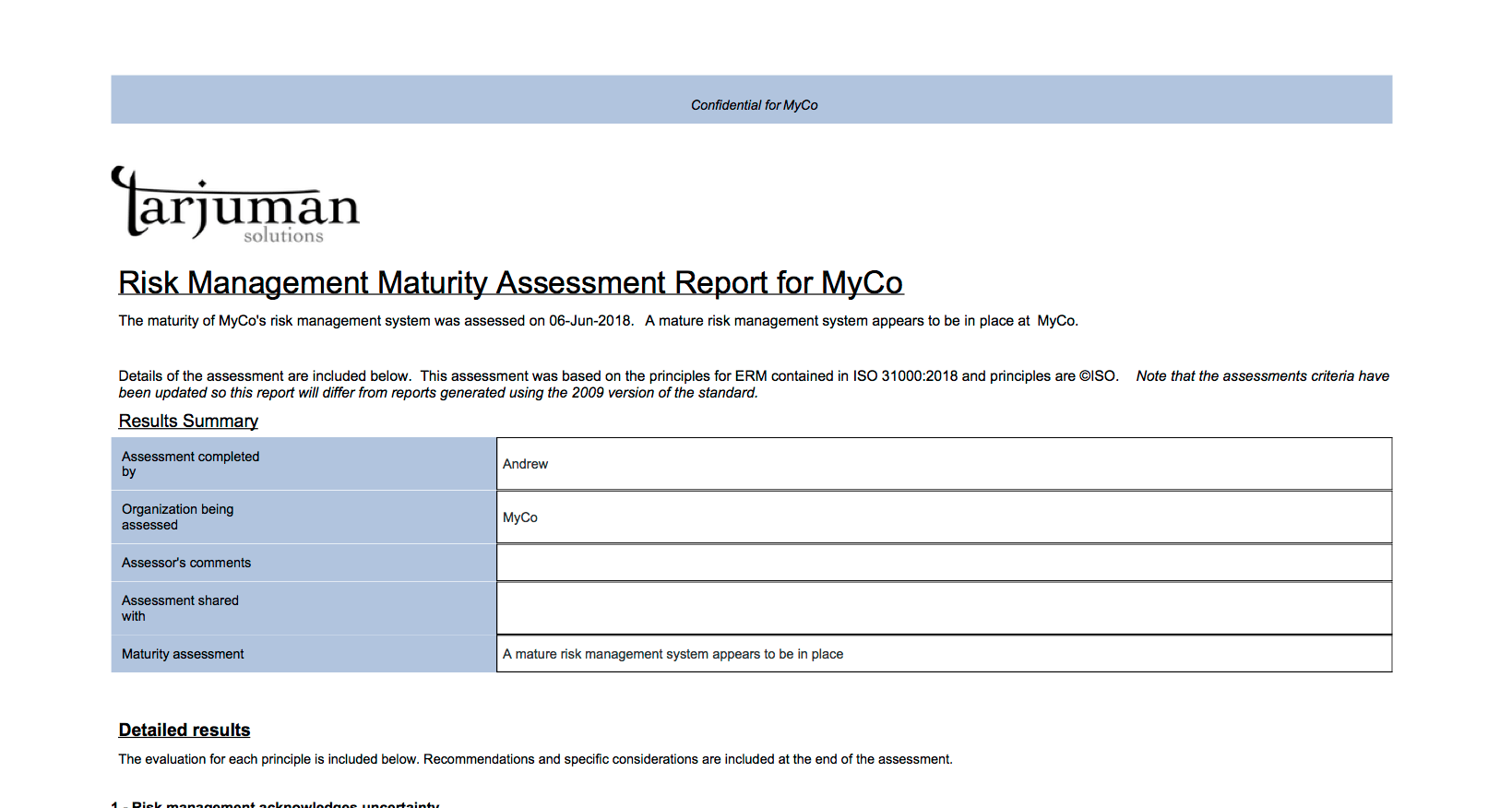 Risk maturity assessment report image